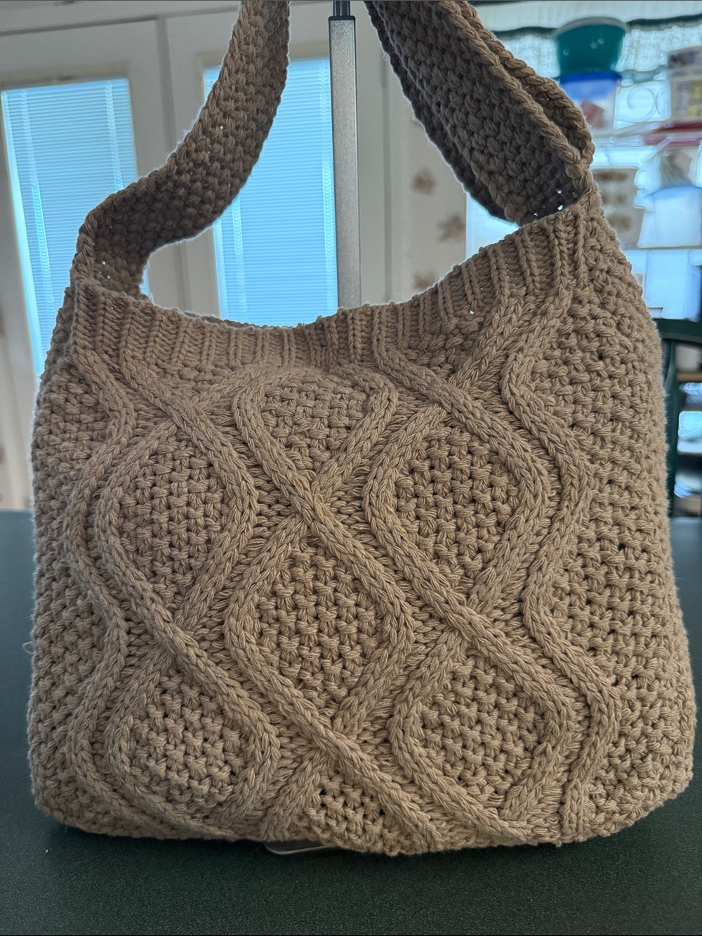 Textured Knit Shoulder Bag - Beige Cable Pattern NWOT